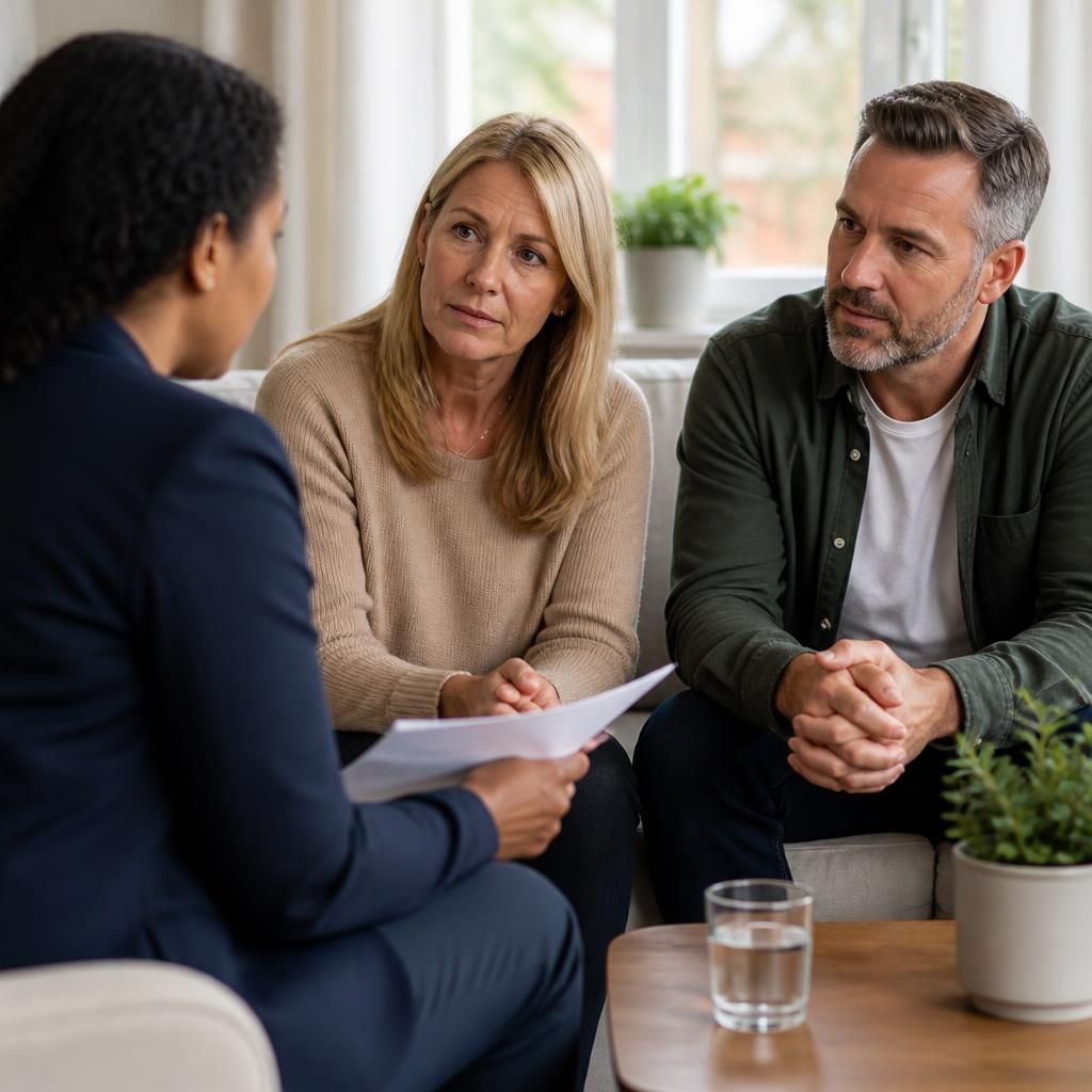 Foster carers discussing a proposed placement with a social worker
