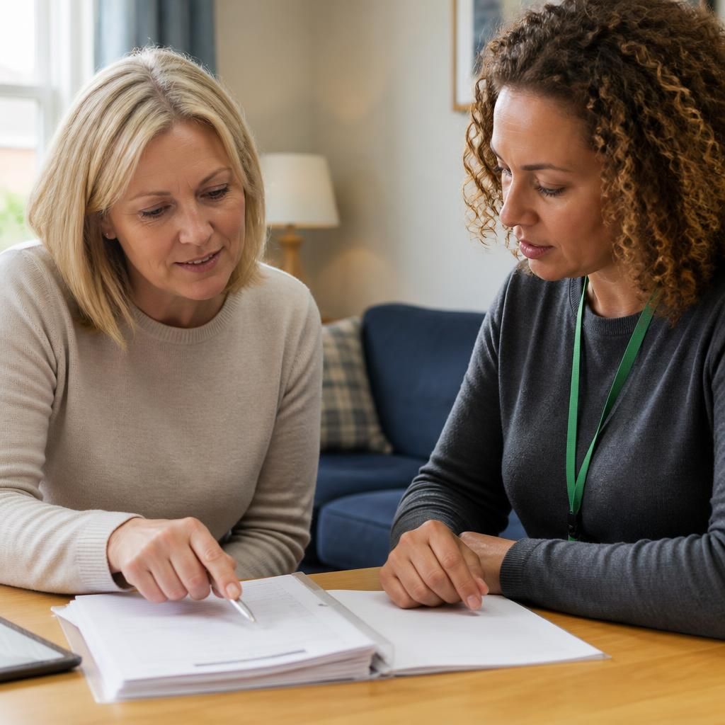 Foster carer and social worker reviewing a child’s placement plan