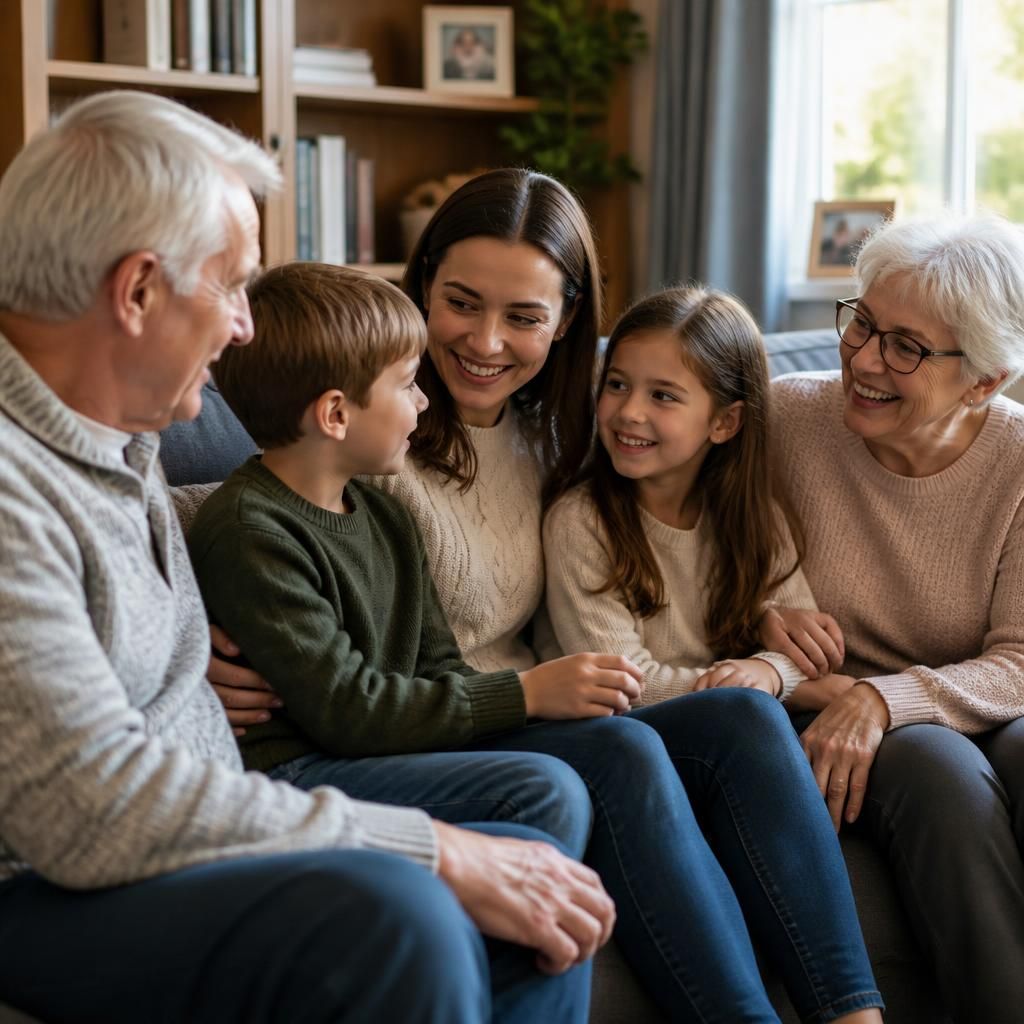 Different generations spending time together at home