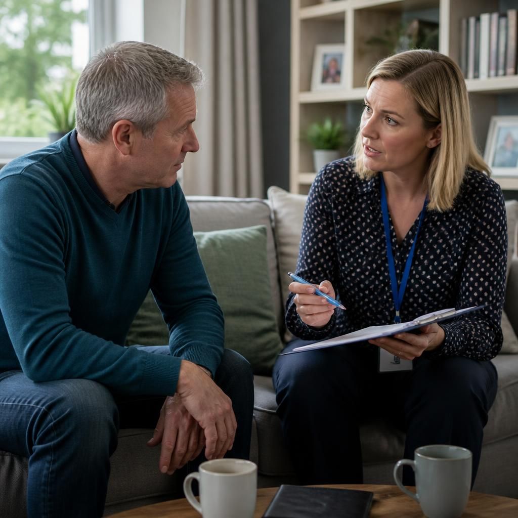 Foster carer discussing a proposed placement with a supervising social worker