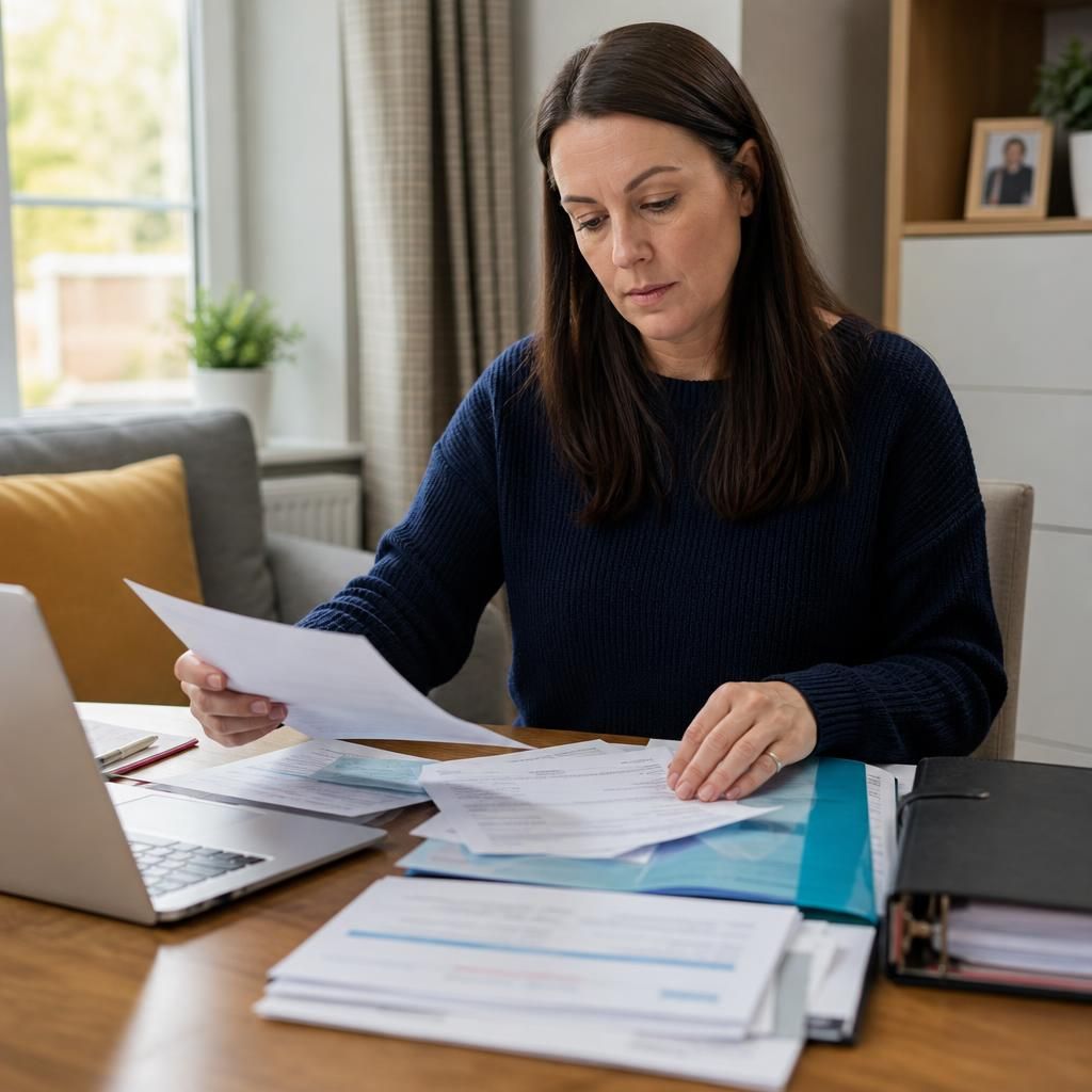 Applicant organising identity and household documents for a fostering assessment