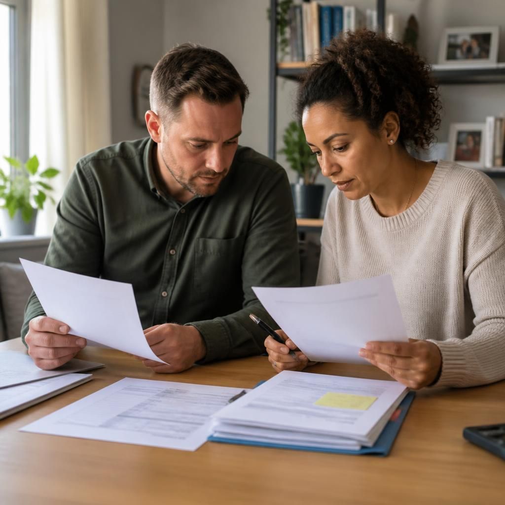 Applicant reviewing identity and household documents at a table
