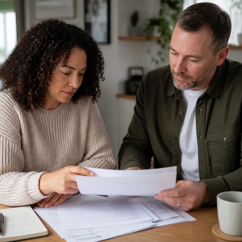 Foster carers reviewing placement documents at a table