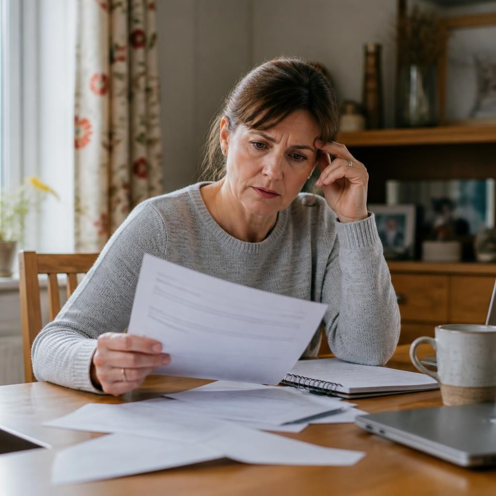 Foster carer reviewing a grant decision letter and supporting documents