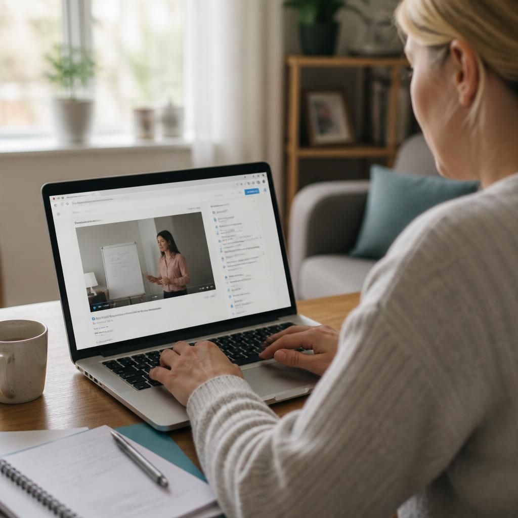 Person completing a fostering training module on a laptop at home