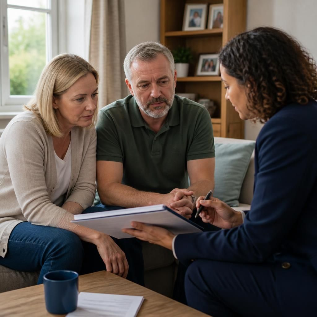 Foster carer discussing a child's care plan with a social worker