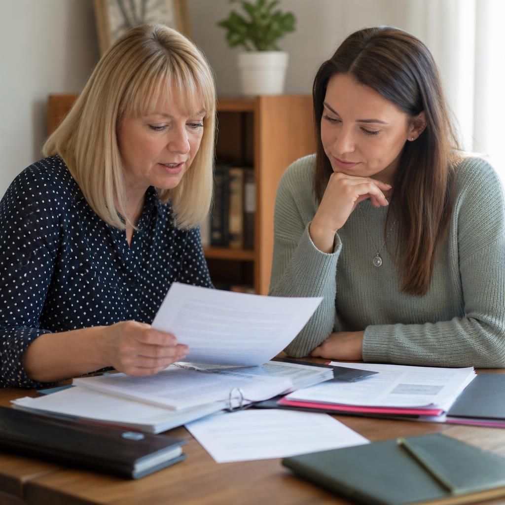 Foster carer reviewing application documents with a social worker