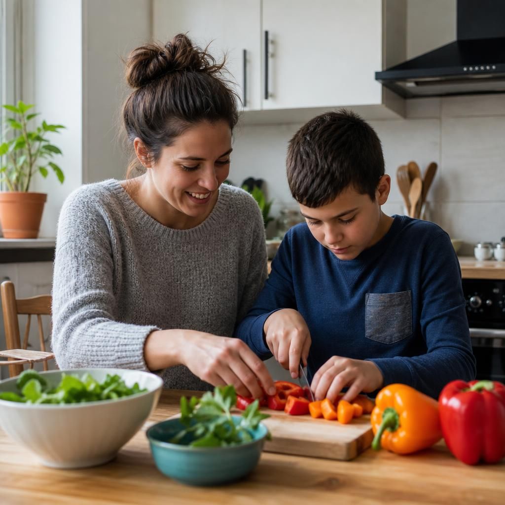 Foster carer and young person completing a practical activity together
