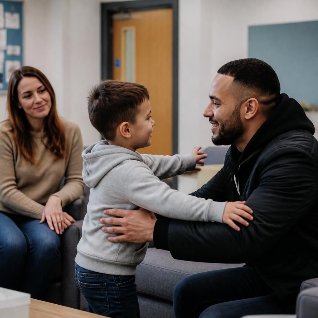 Child meeting their parent during a supported family contact visit