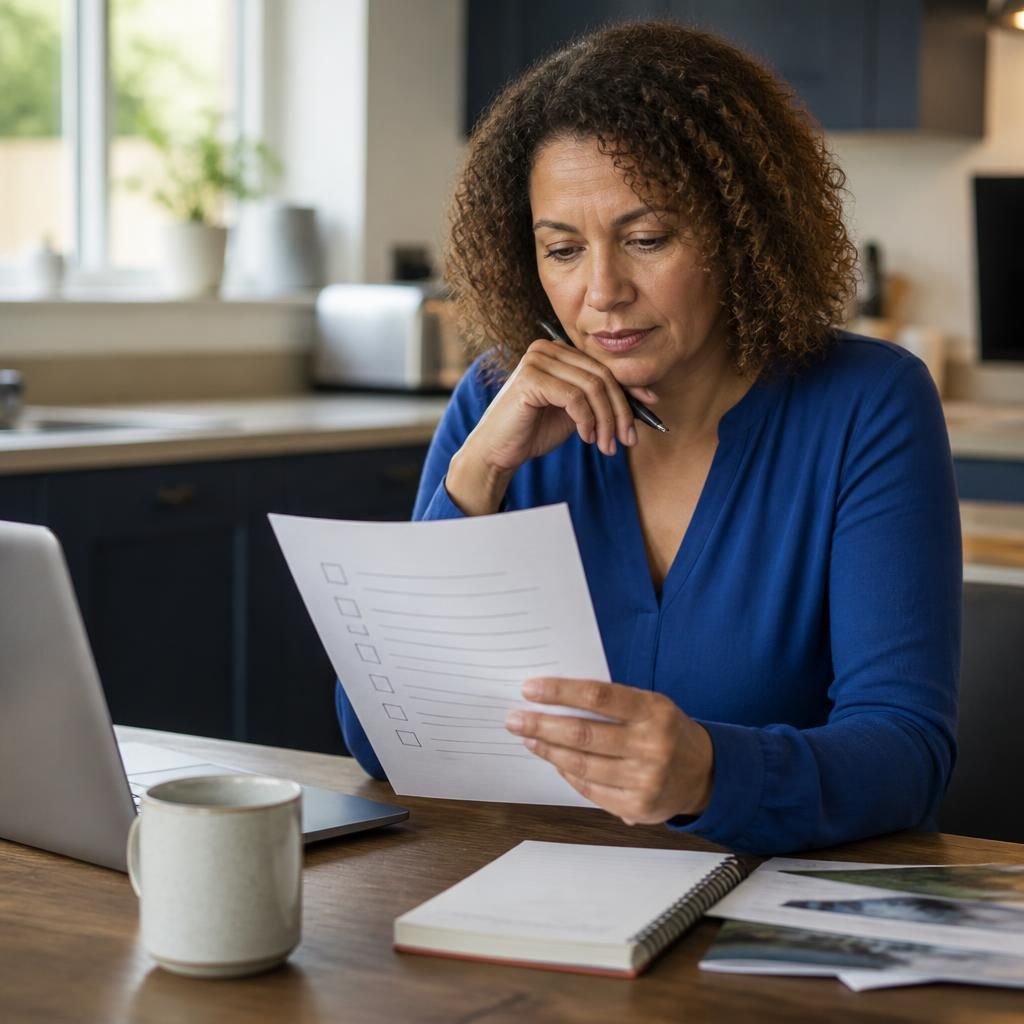 Foster carer reviewing fostering service information on a checklist