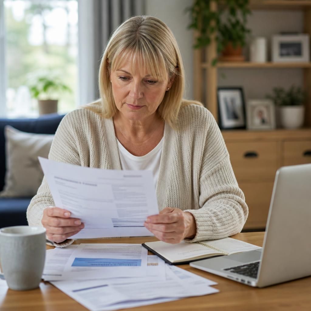Foster carer reviewing council tax documents at home