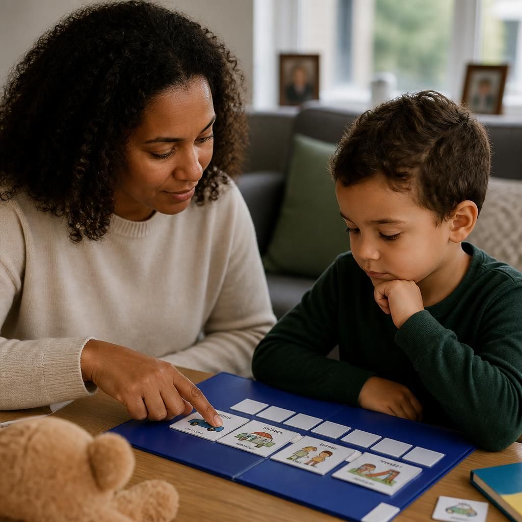 Foster carer helping a young child prepare for a family contact visit