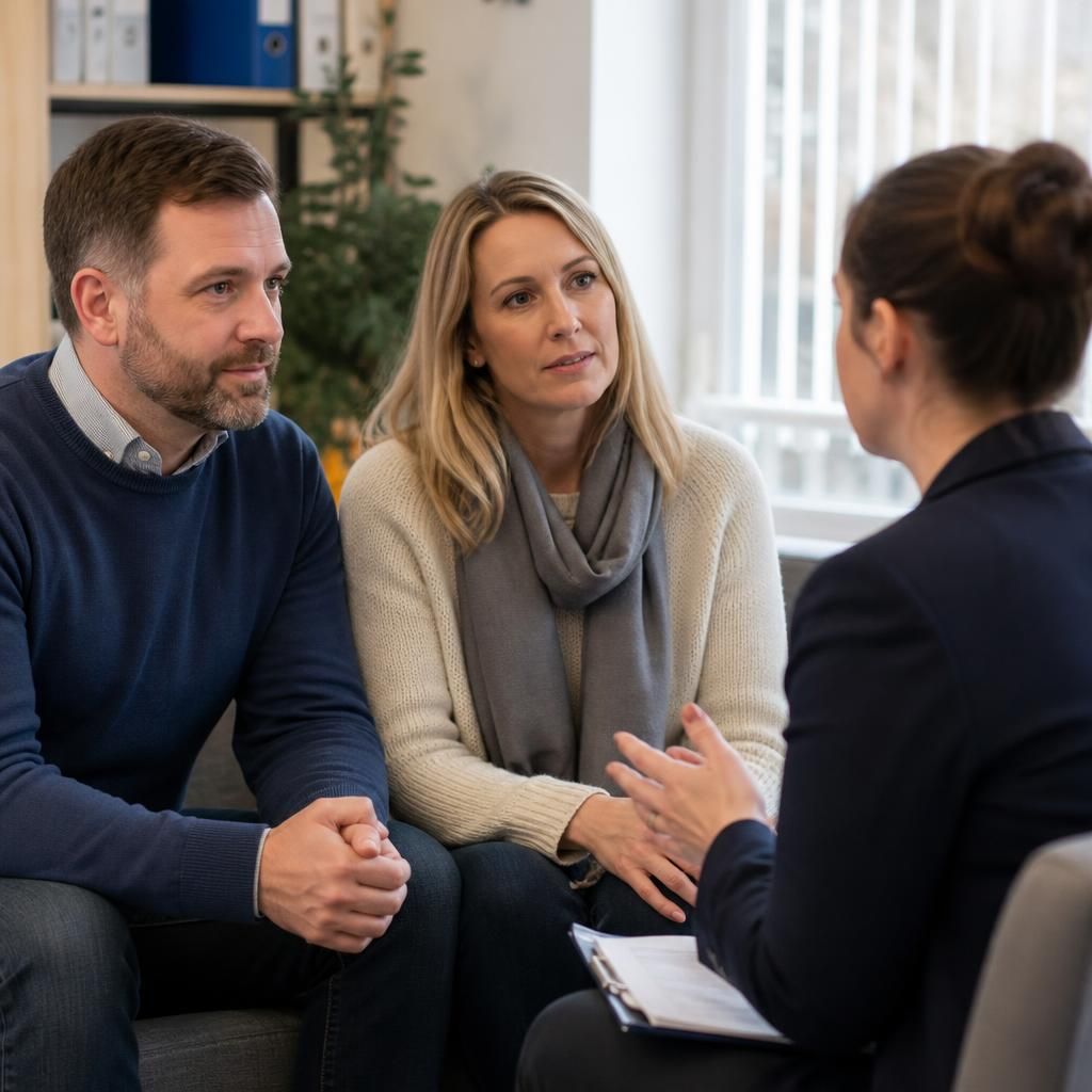 Foster carers discussing a potential placement with a social worker