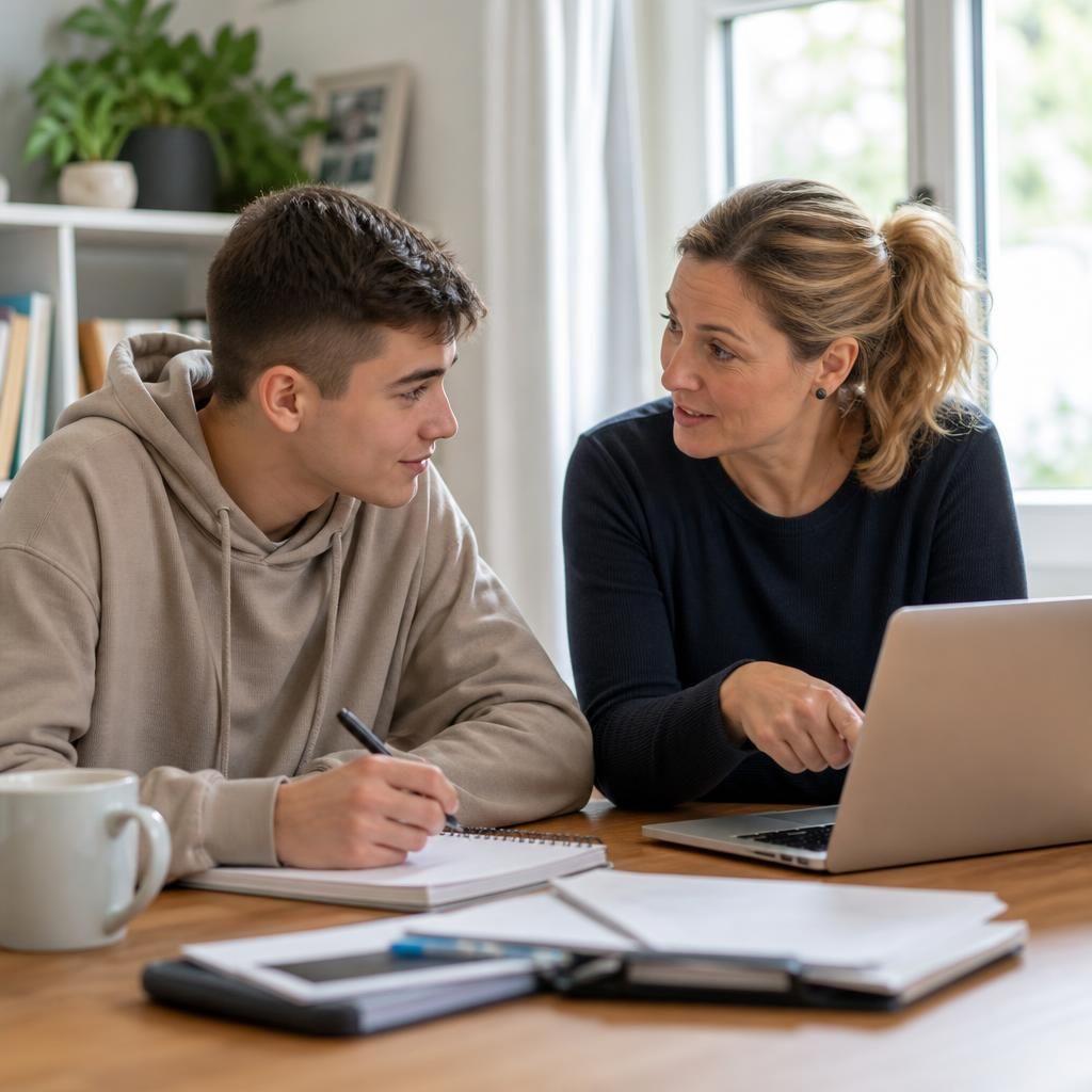 Young person preparing for education or employment with adult guidance