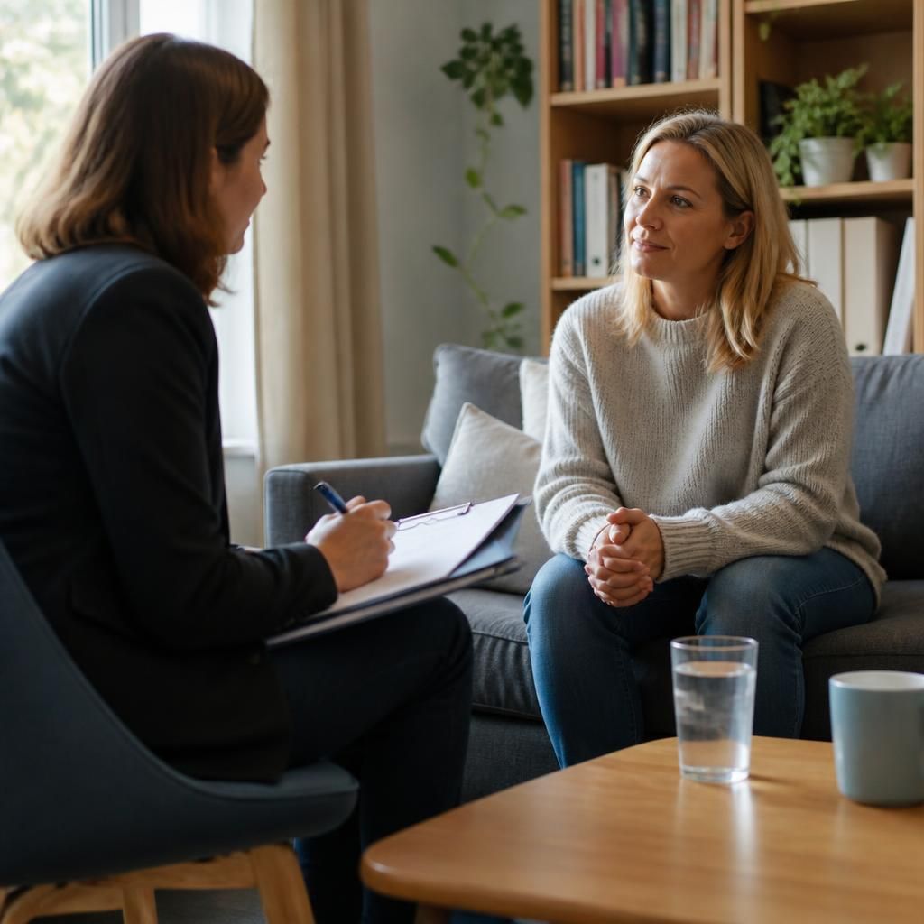Foster carer speaking with a social worker during a home assessment