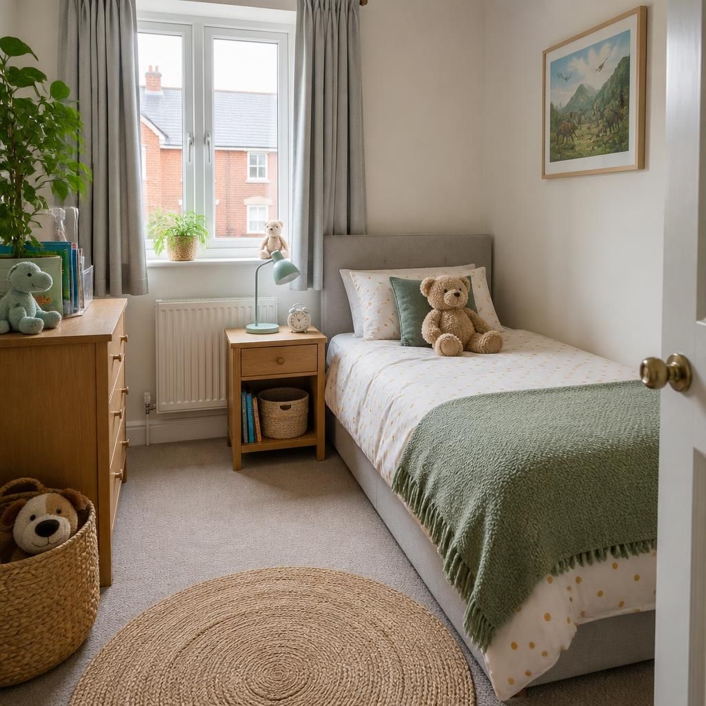 Spare bedroom in a rented home prepared for a child