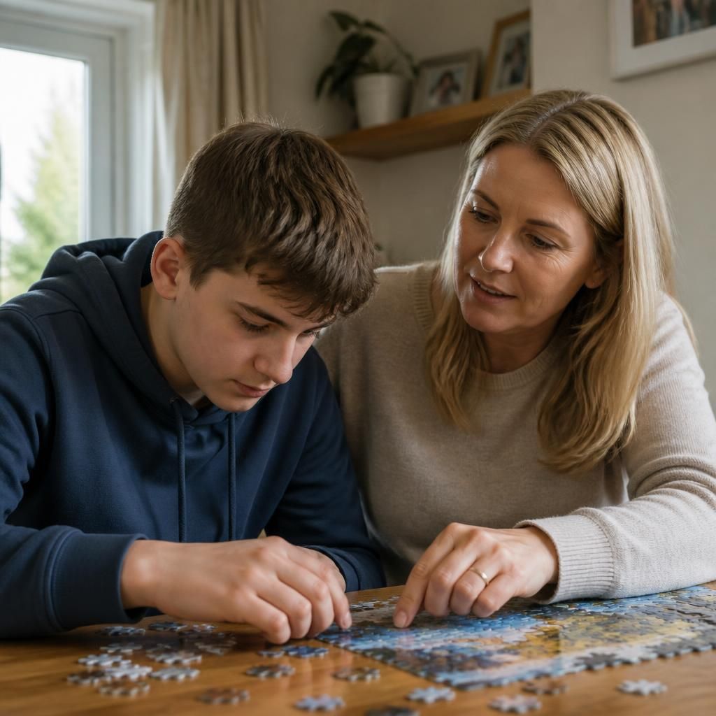 Foster carer helping a young person with an activity