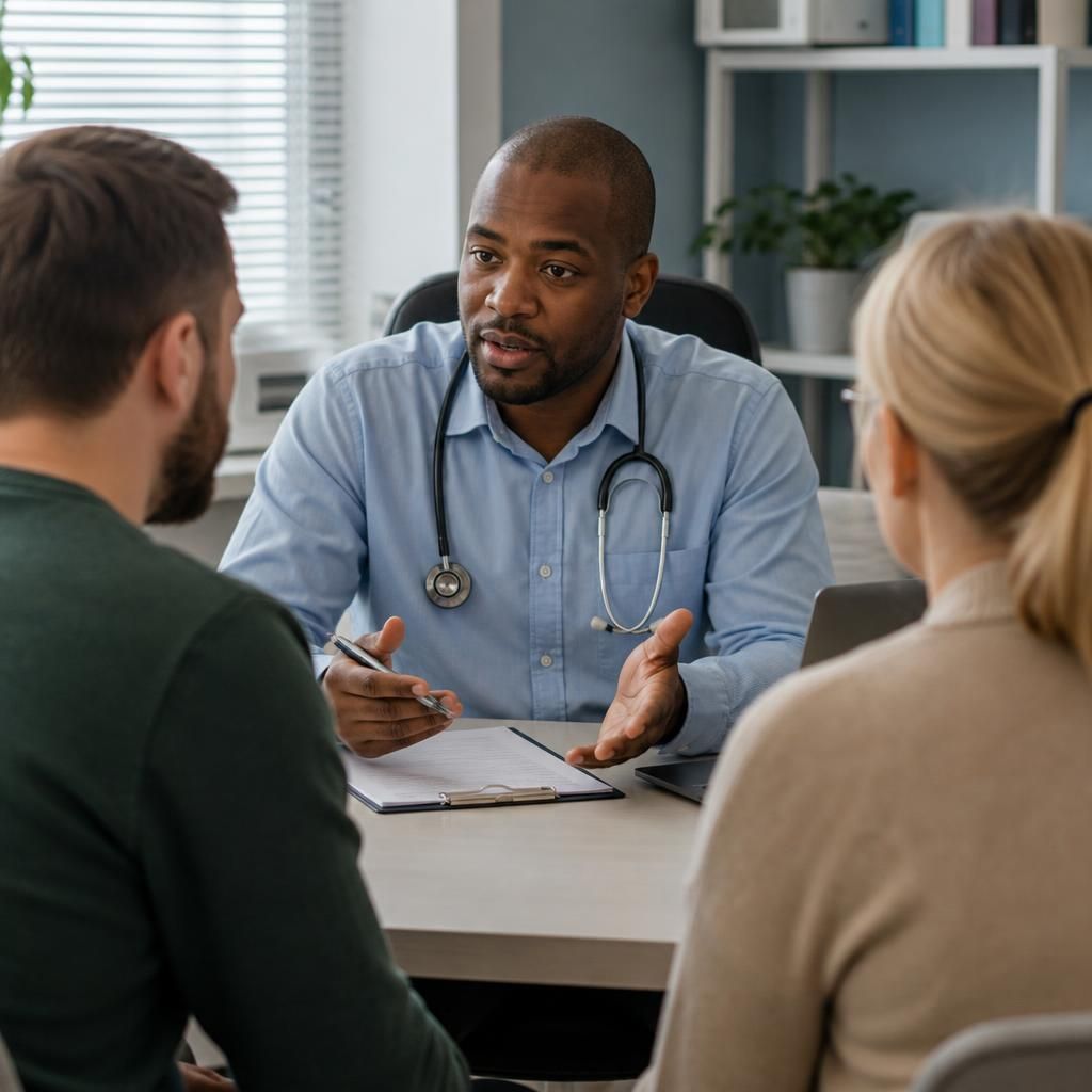 GP discussing a medical assessment with a foster to adopt applicant