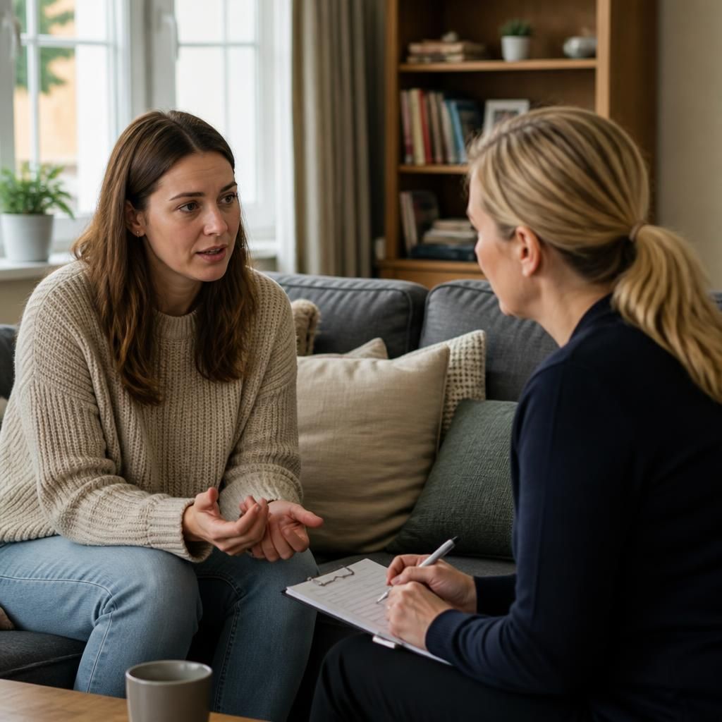 Foster carer speaking with a social worker at home