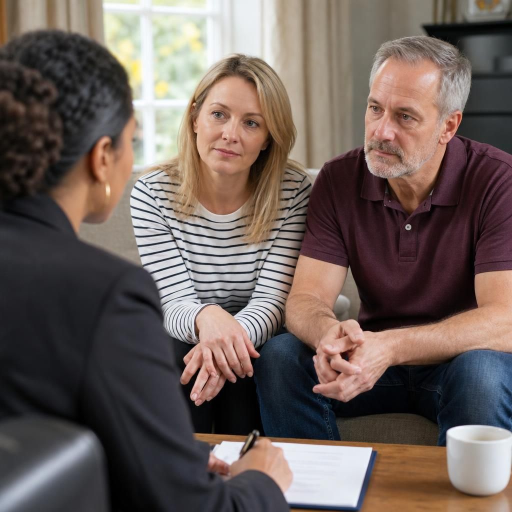 Applicant discussing fostering with a social worker during a home visit