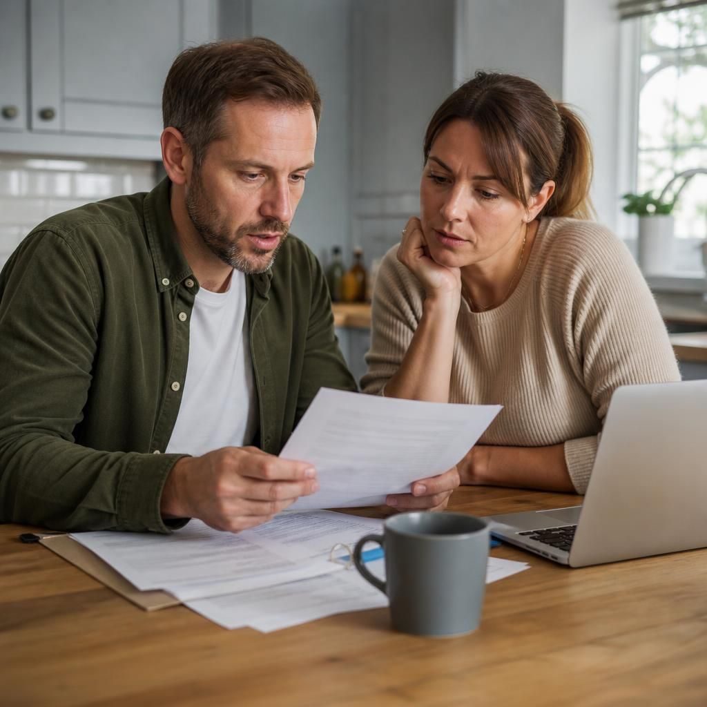 Family reviewing tenancy documents at a kitchen table