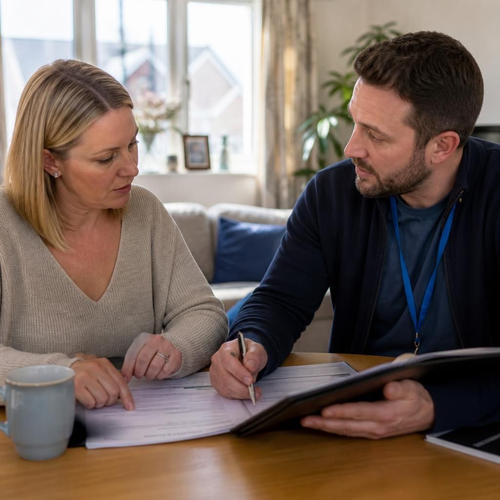 Foster carer reviewing respite placement details with a fostering professional