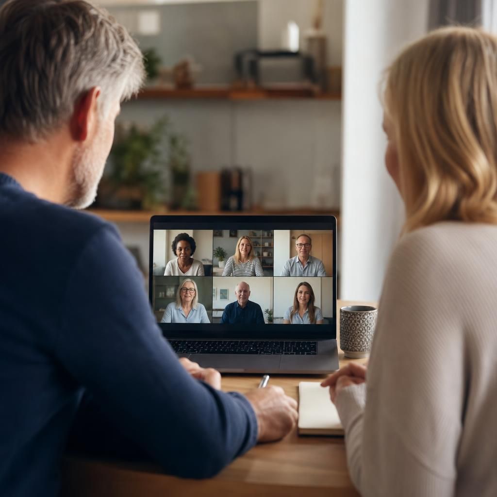 Foster carers taking part in a video call on a laptop