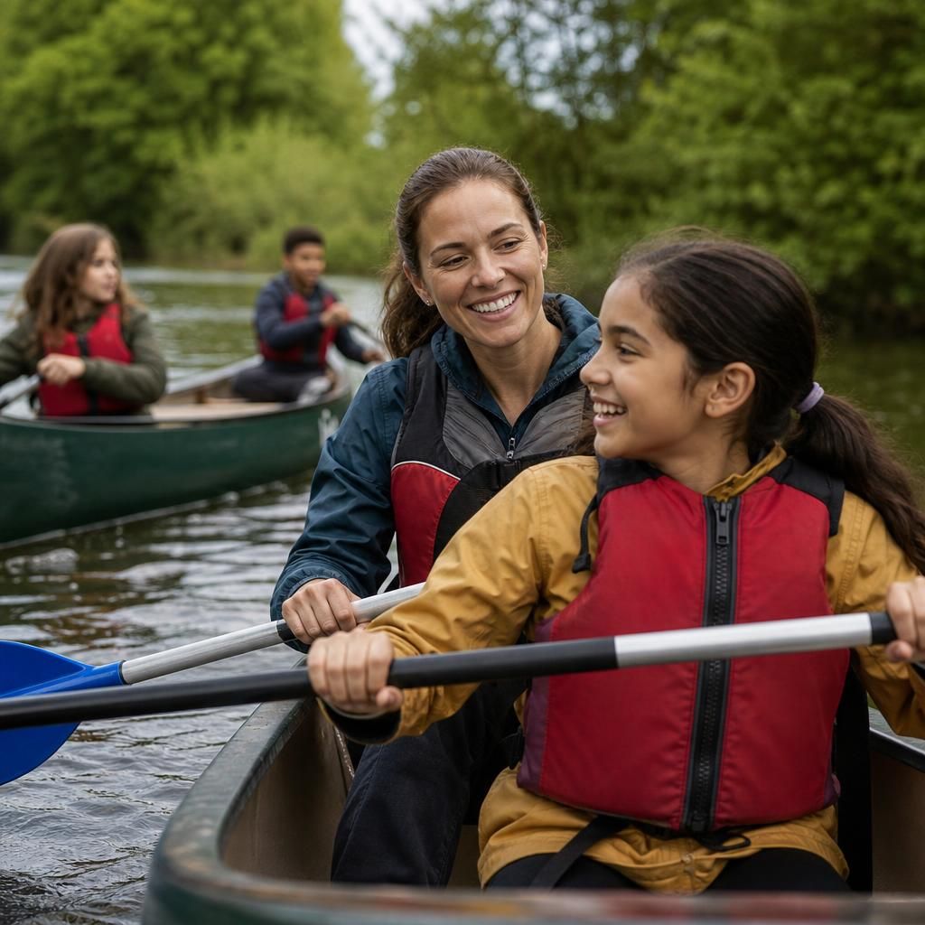 Foster carers and children taking part in an outdoor activity