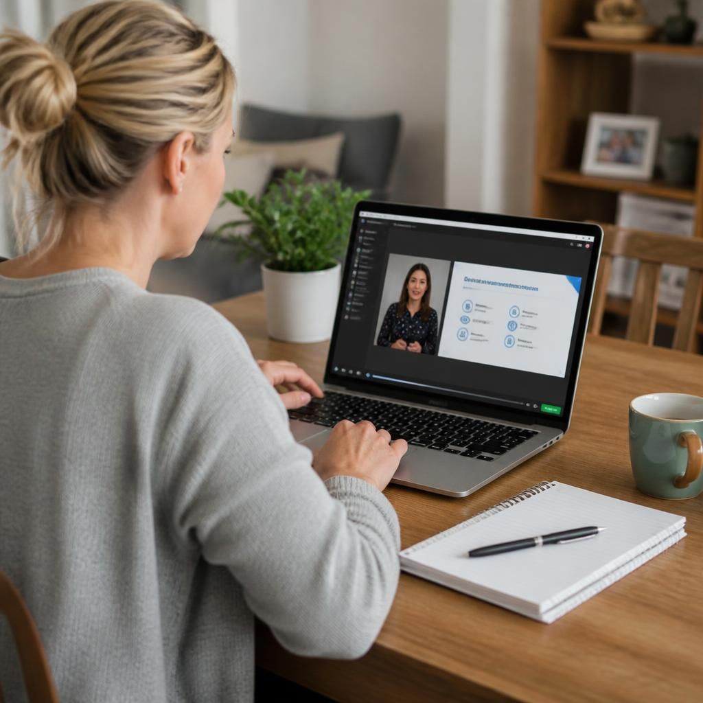 Foster carer completing an online training module on a laptop at home