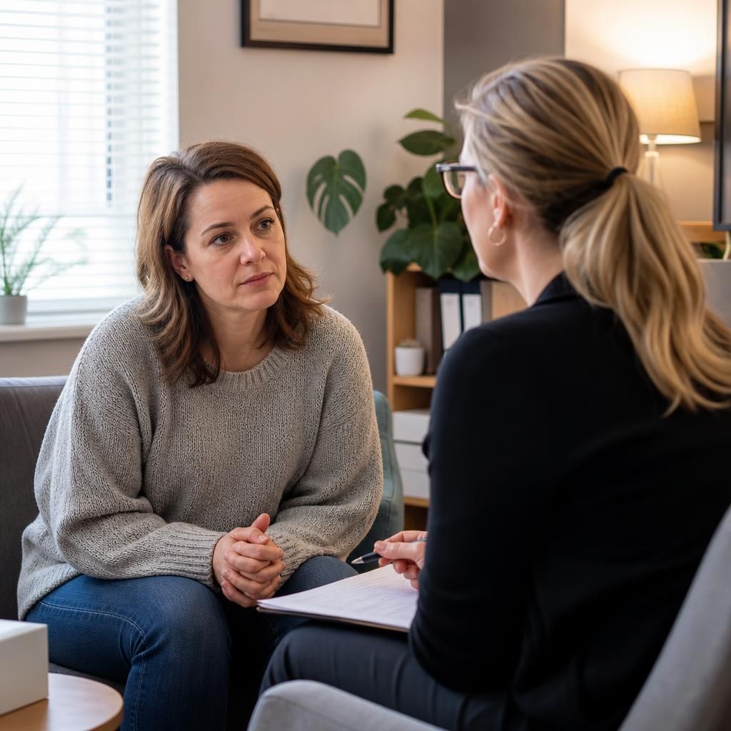 Foster carer speaking with a professional about an emergency placement