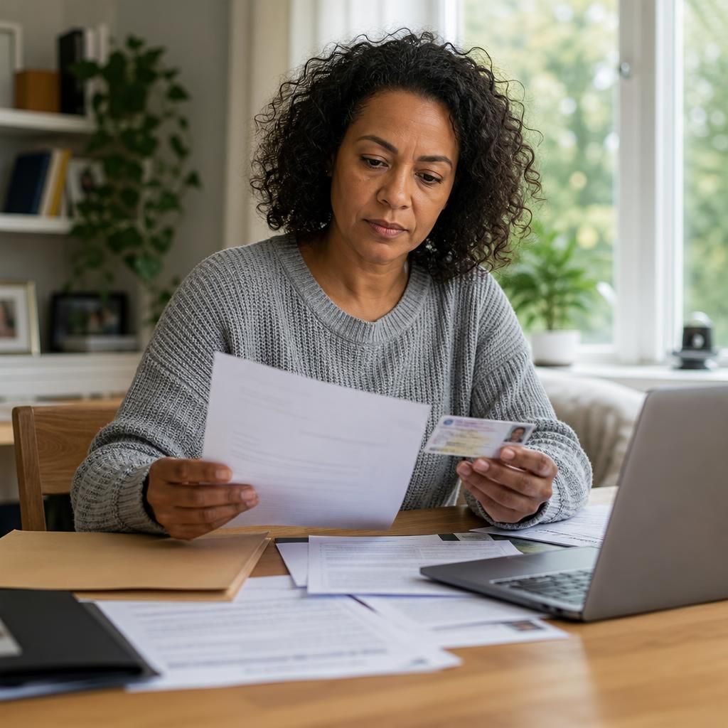 Foster carer reviewing identity documents and background check forms