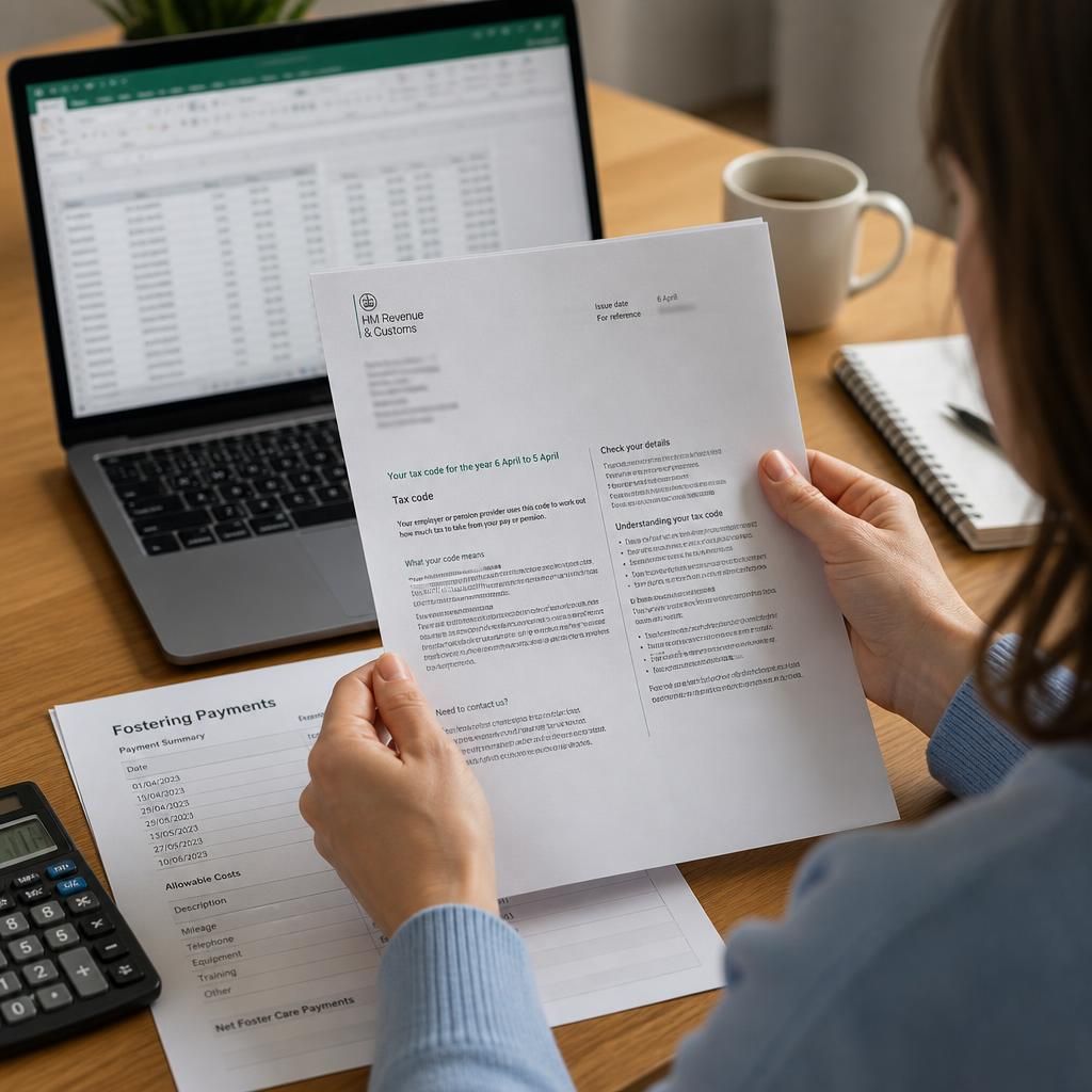 PAYE tax coding notice beside fostering payment records