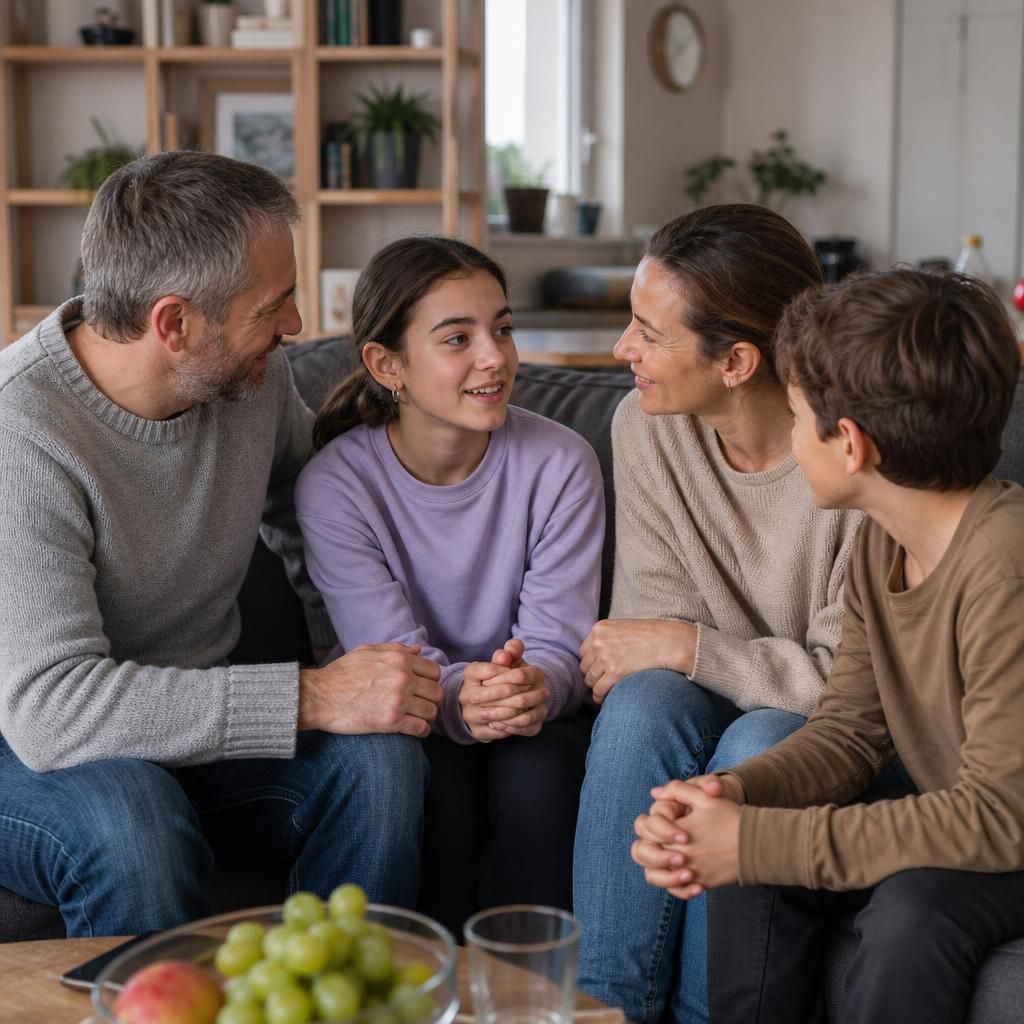 Family members supporting one another at home