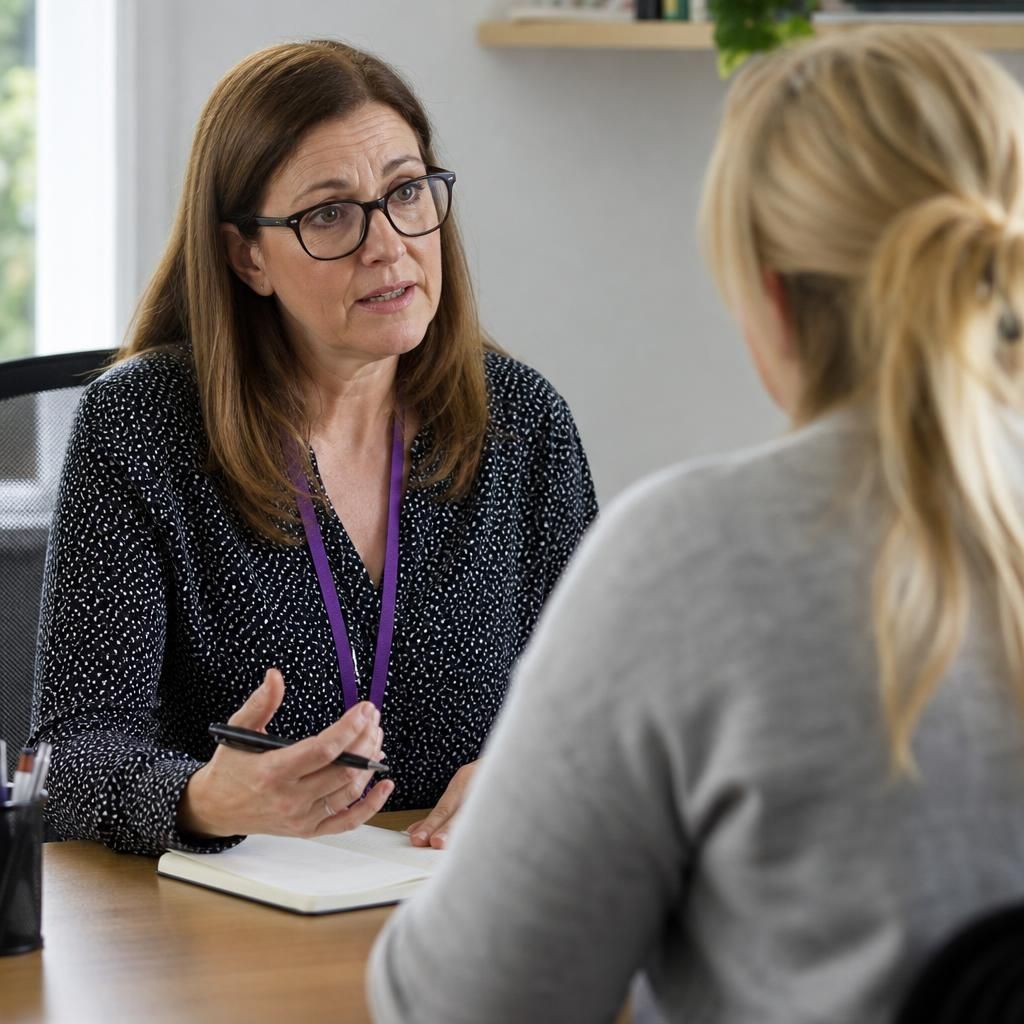 Foster carer speaking with a social worker during a placement review