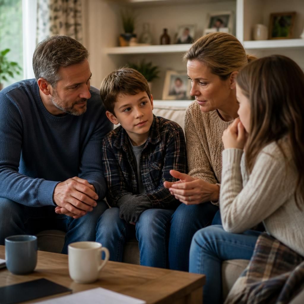 Family reflecting together after a shared activity