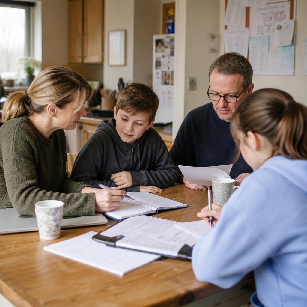 Family organising notes and planning household activities