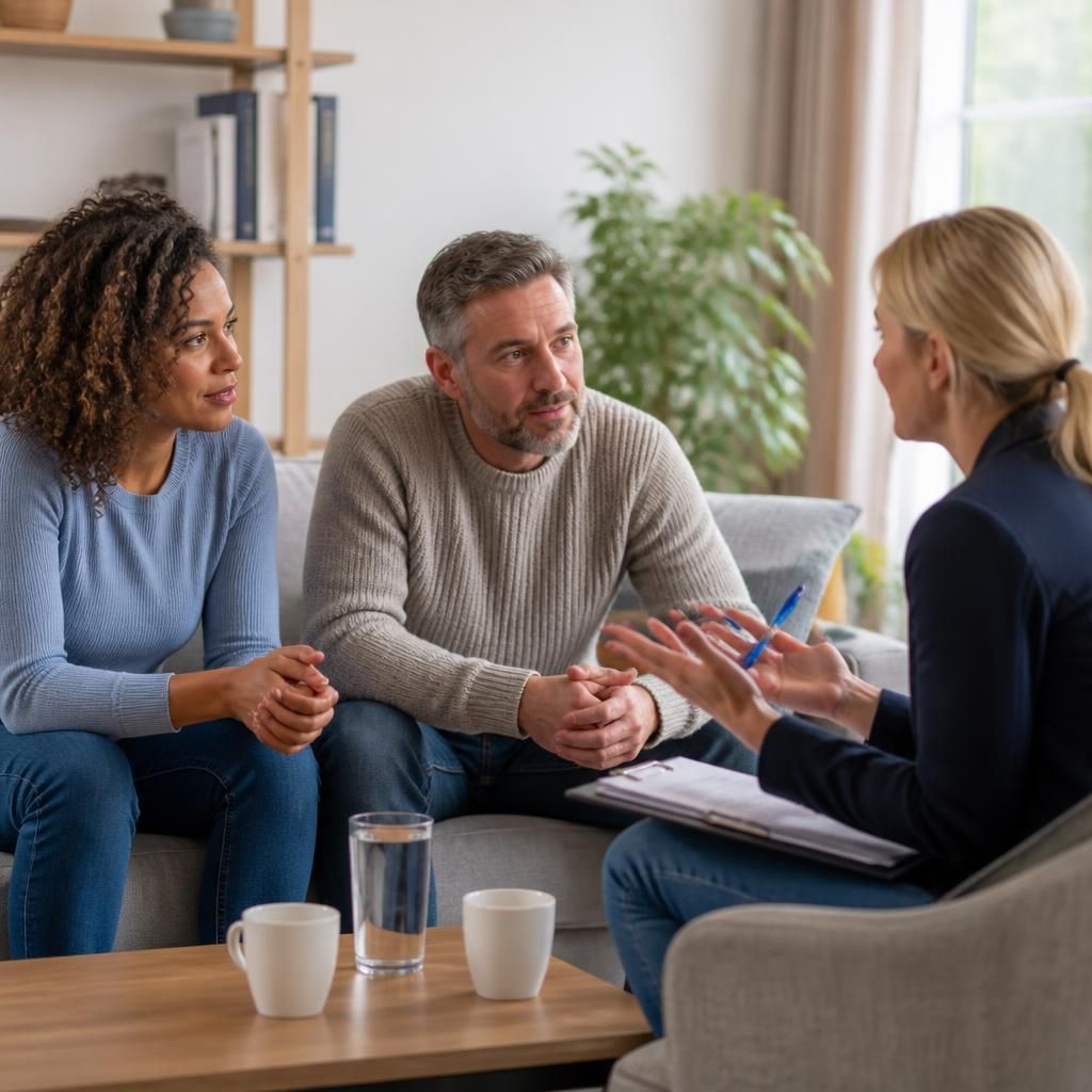 Foster carer and adoptive parent discussing care arrangements with a social worker