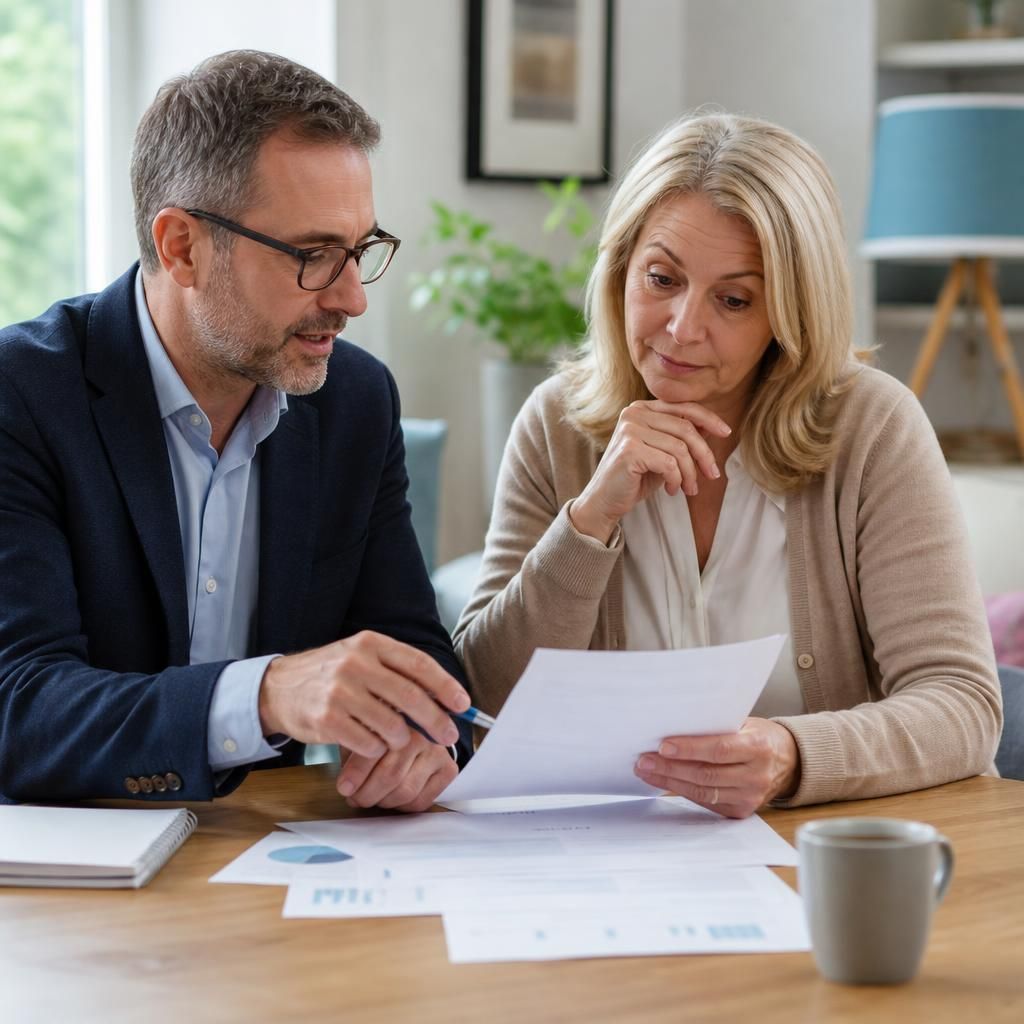 Foster carer reviewing pension documents with a financial adviser