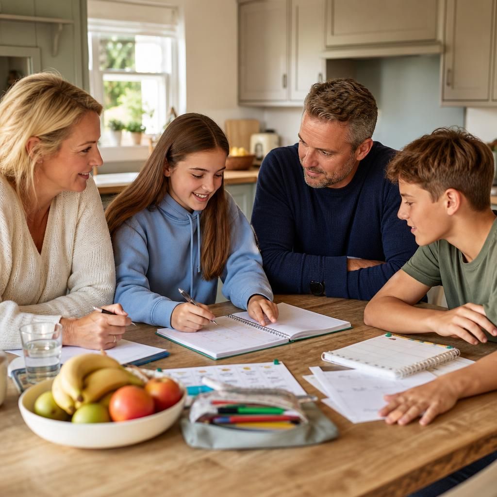 Family planning activities around a kitchen table