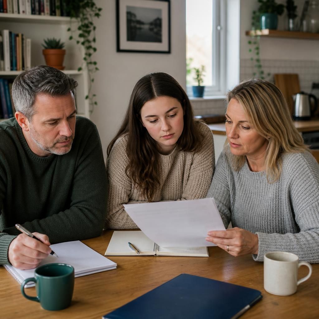 Household members reviewing questions and notes before a foster carer support group meeting