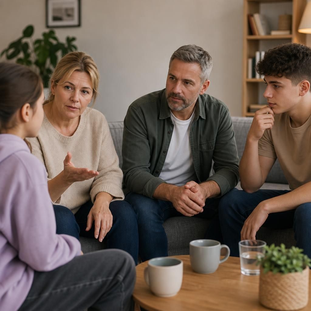 Family members discussing how to support a young person in foster care