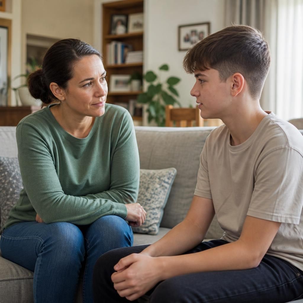 Adult listening attentively to a young person at home