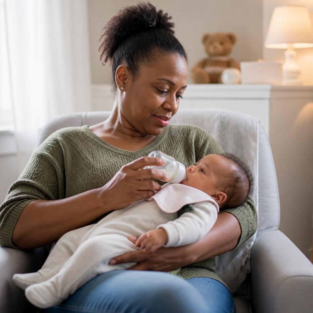 Foster carer holding a baby during a care routine