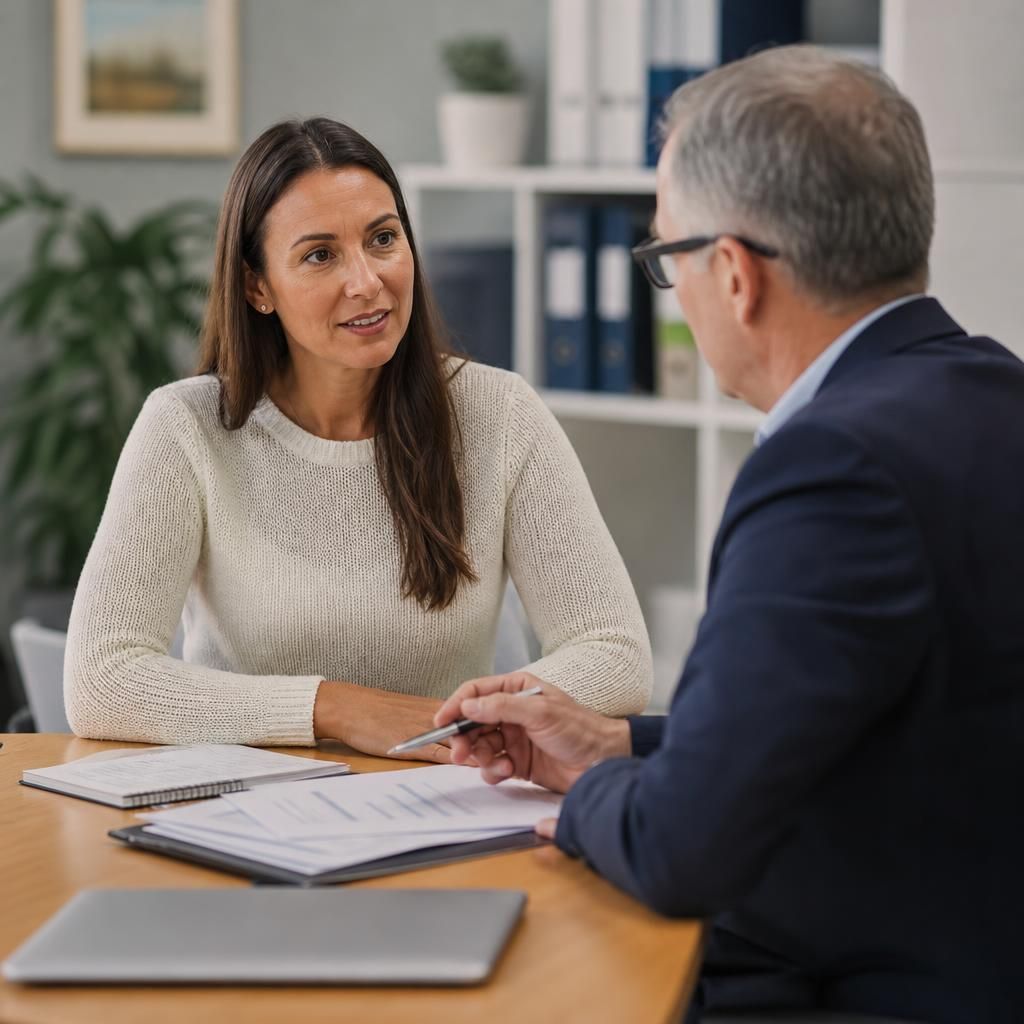 Foster carer speaking with a professional financial adviser