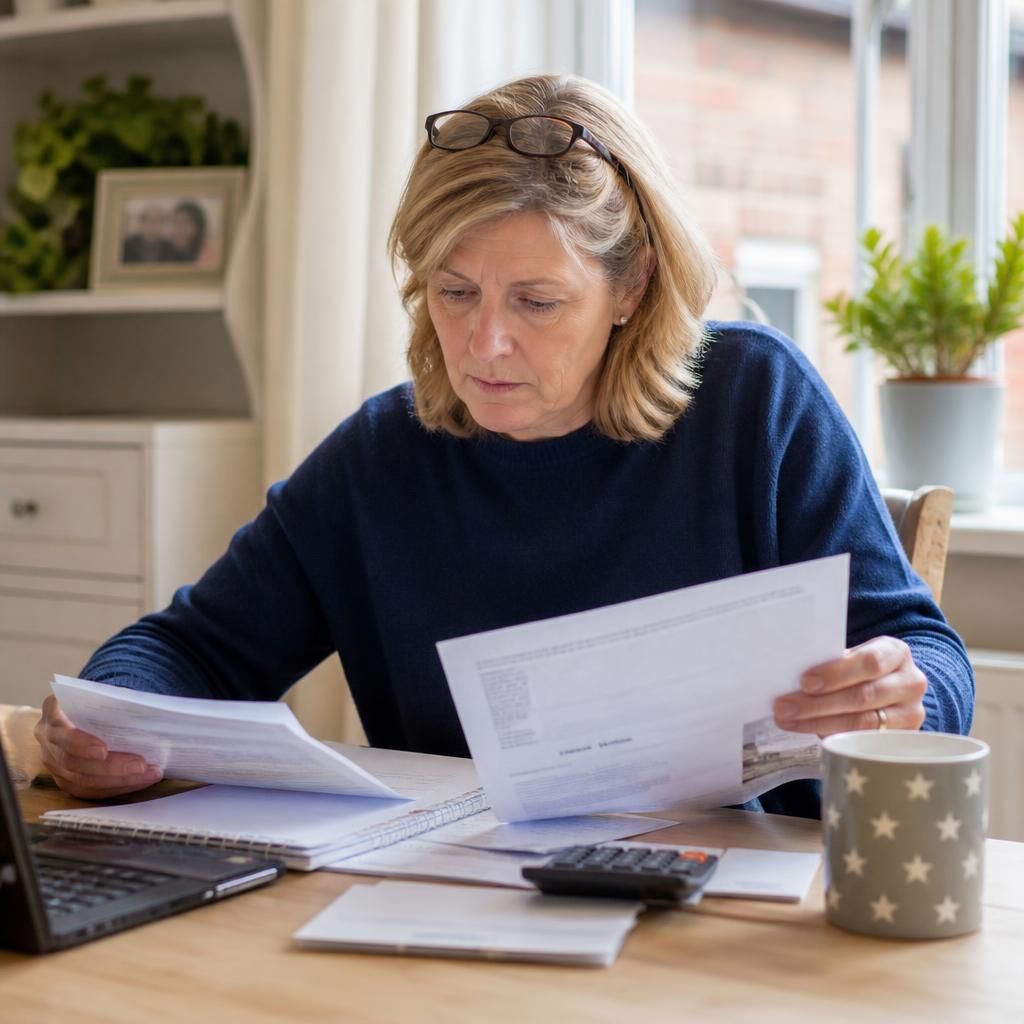 Foster carer reviewing a council tax bill and household income documents