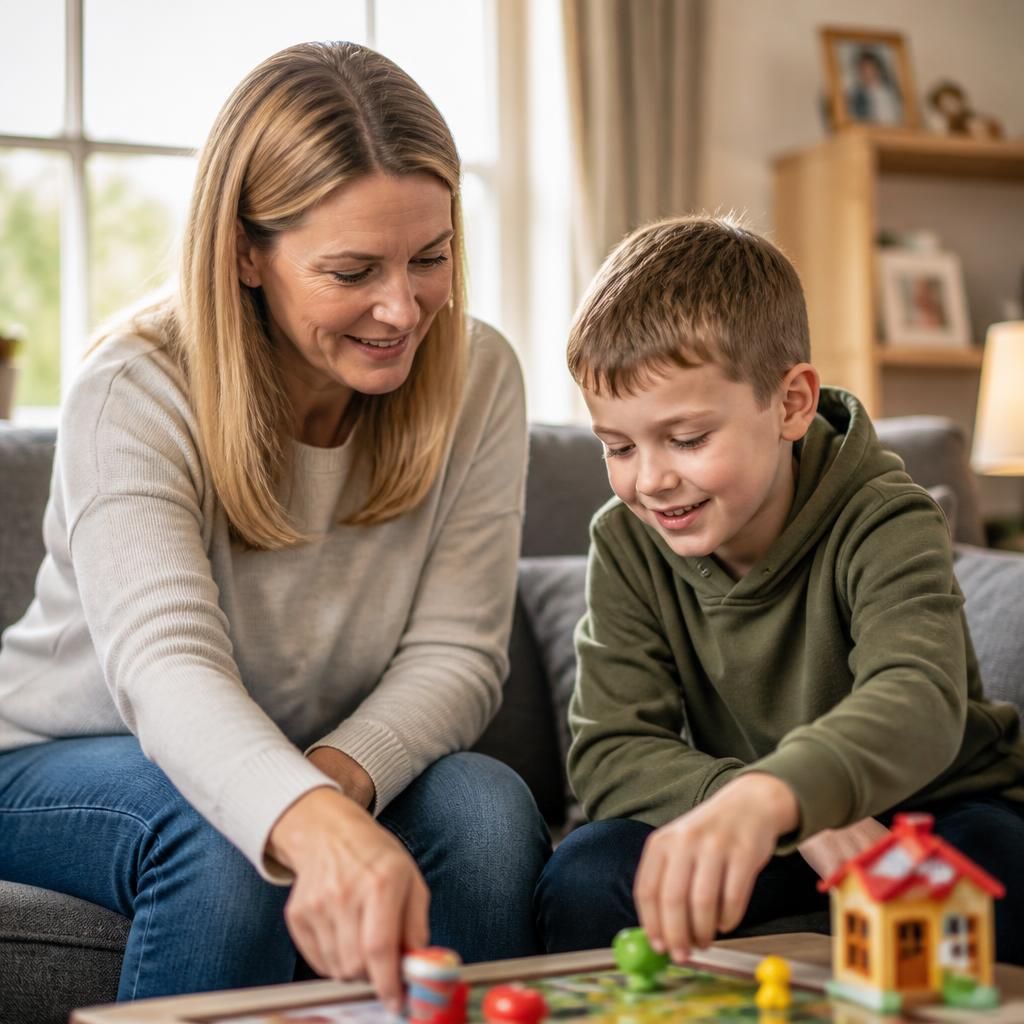 Foster carer spending time with a child during a short-term placement