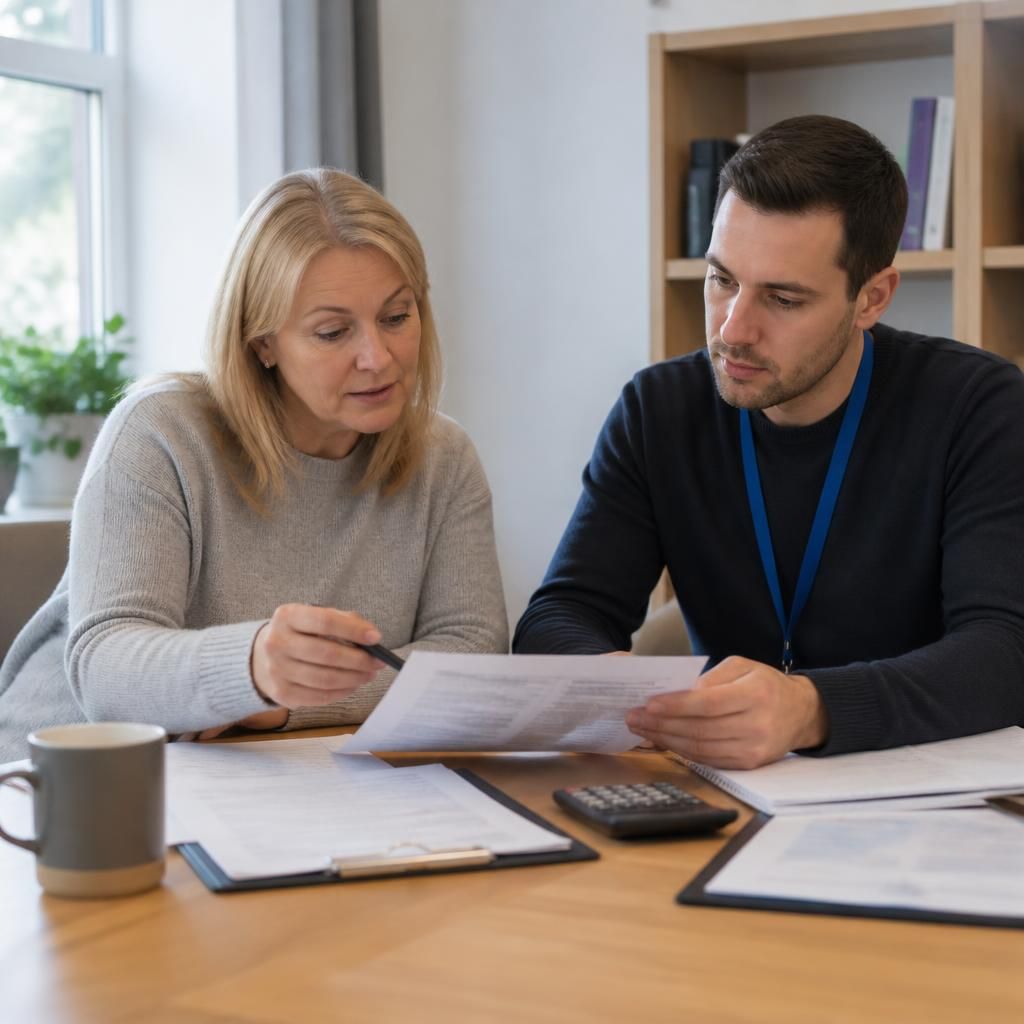 Foster carer and social worker reviewing payment documents