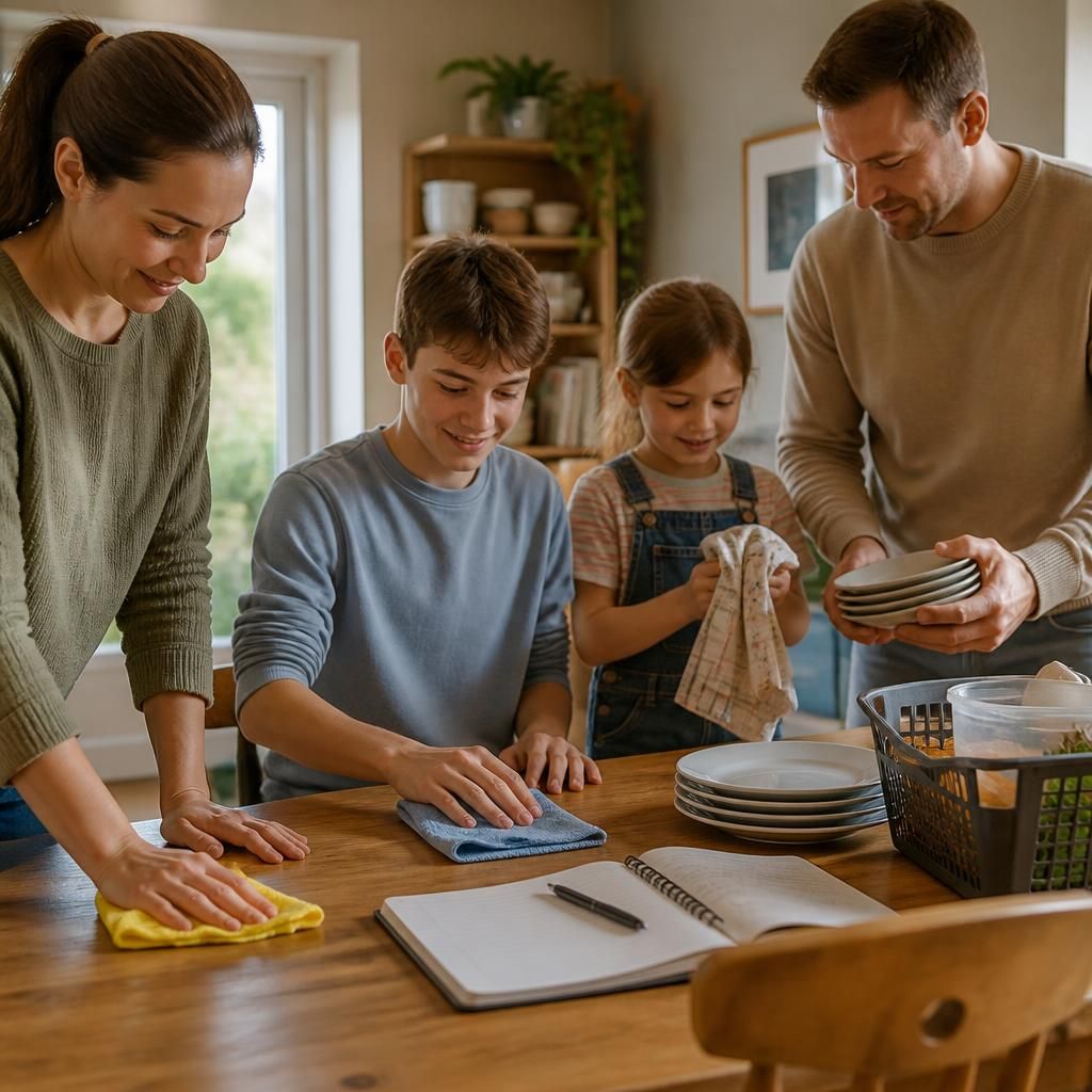 Family working together on household responsibilities