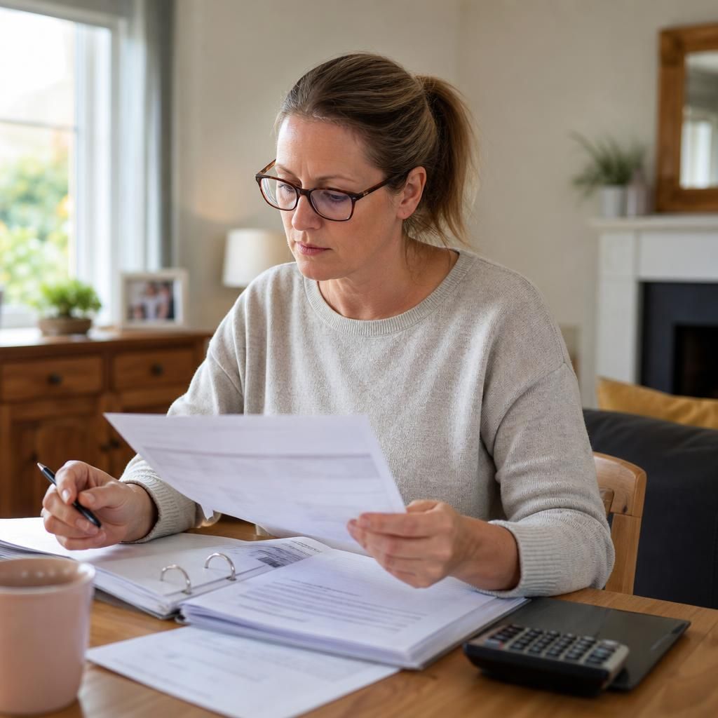 Foster carer reviewing a written allowance breakdown and placement paperwork