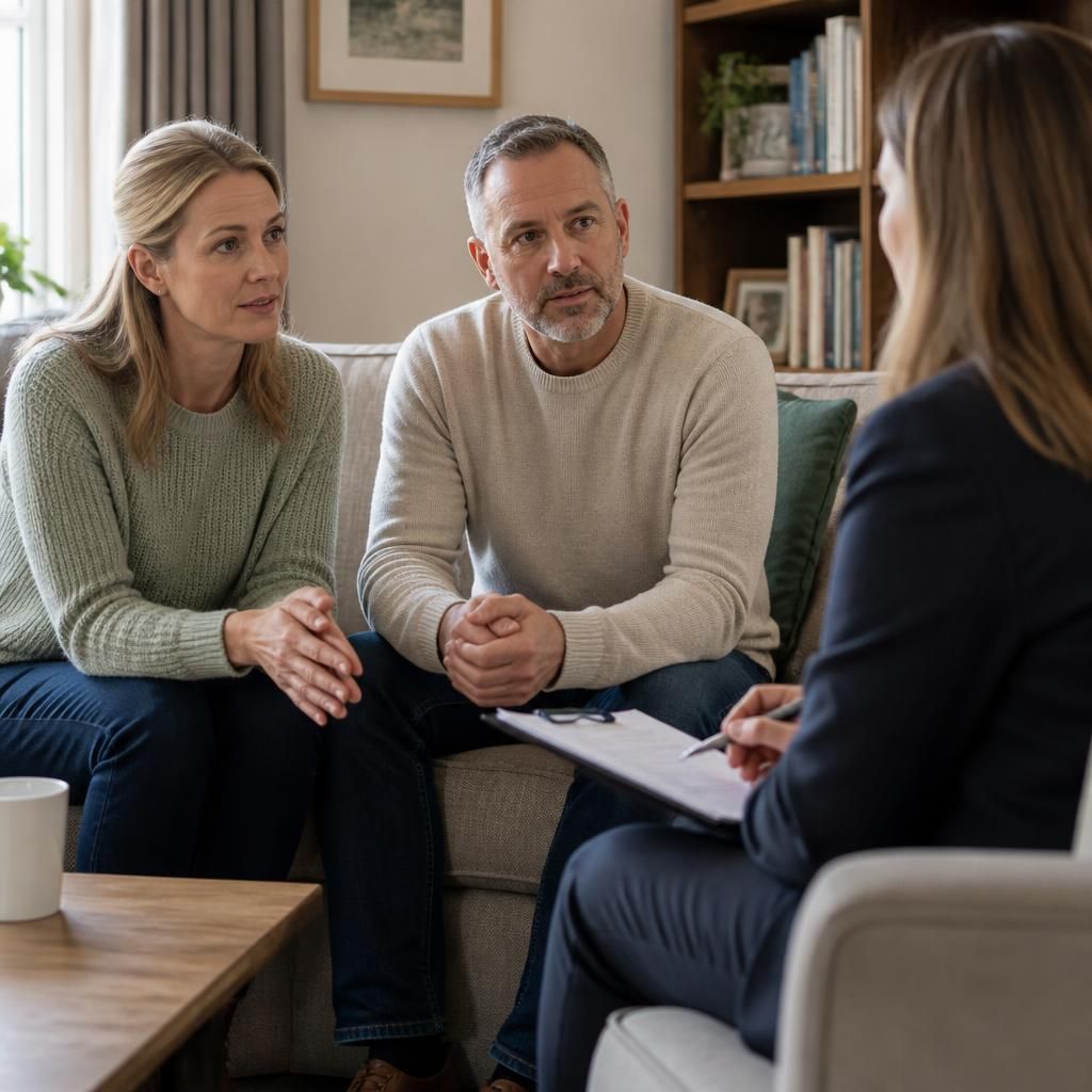 Foster carer discussing a child's care needs with a social worker